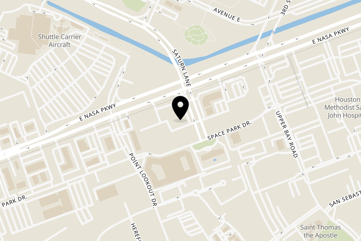 Map showing the location of 1000 Degrees Pizza Nassau Bay on 18032 Saturn Ln in Nassau Bay