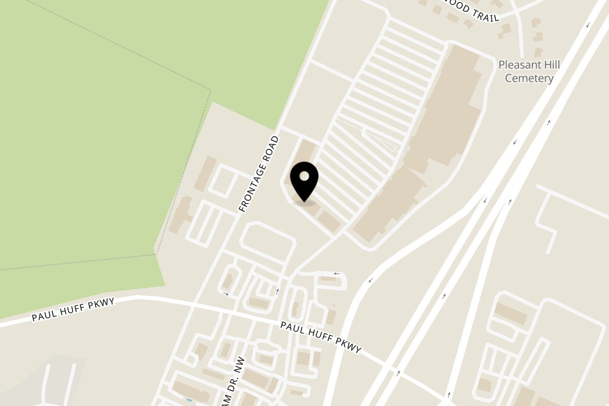 Map showing the location of 1000 Degrees Pizza Cleveland on 4468 Frontage Road NW in Cleveland